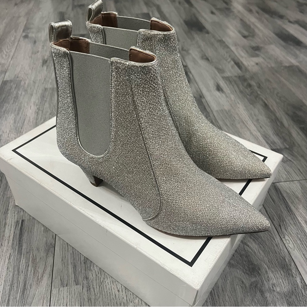 Tabitha Simmons Womens Effie Silver Lurex Pointed Toe Ankle Booties Shoes NWB